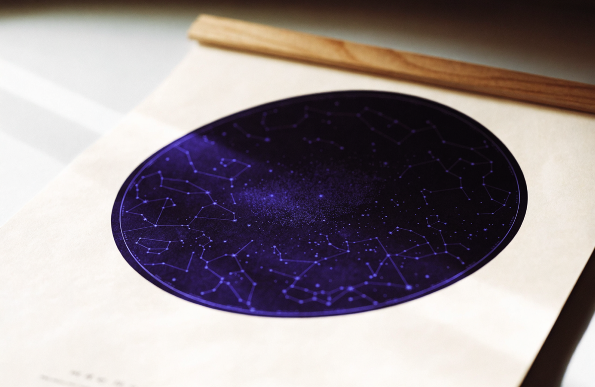 A keepsake star-map poster of a night sky — a deep indigo constellation map printed on cream paper.